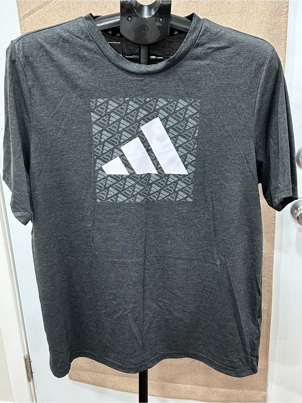adidas Dark Gray Short Sleeve Tee with White Logo Square